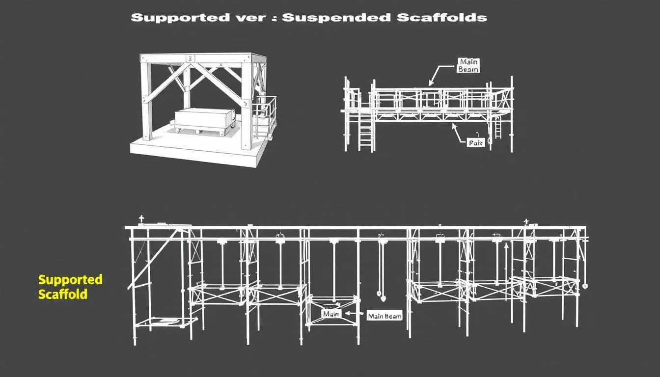 A comparison chart of supported and suspended scaffolds showcasing their features.