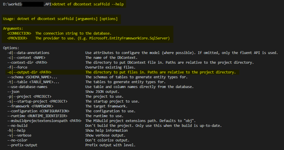 Generating entity classes and DbContext with scaffold dbcontext