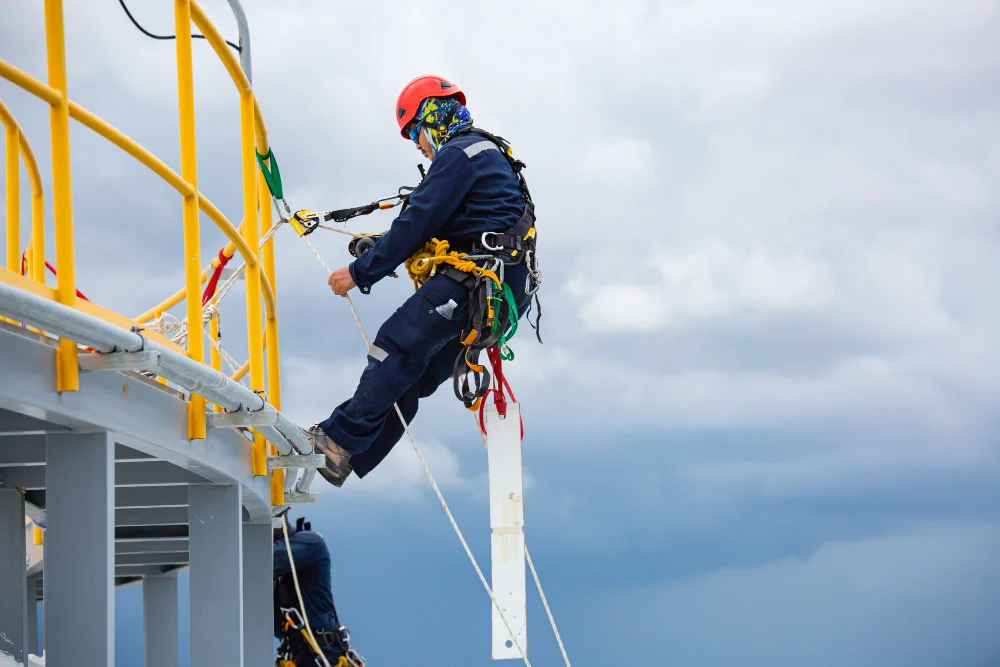 A safety harness being used in a rescue operation.